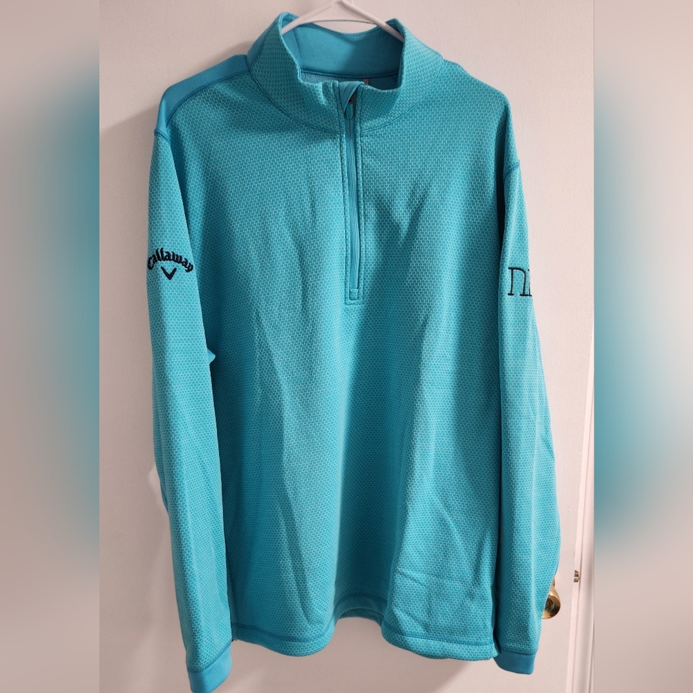 Callaway Teal Quarter-Zip Pullover With Honeycomb Pattern, Size XL